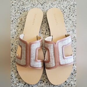TALBOTS HANNAH Tan Linen & Leather Slide Sandal - Size 11